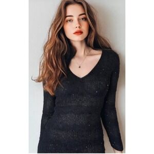 Yoli Rapp Textured Knit Dress Size Small Black Pailette Bodycon Long Sleeve EUC
